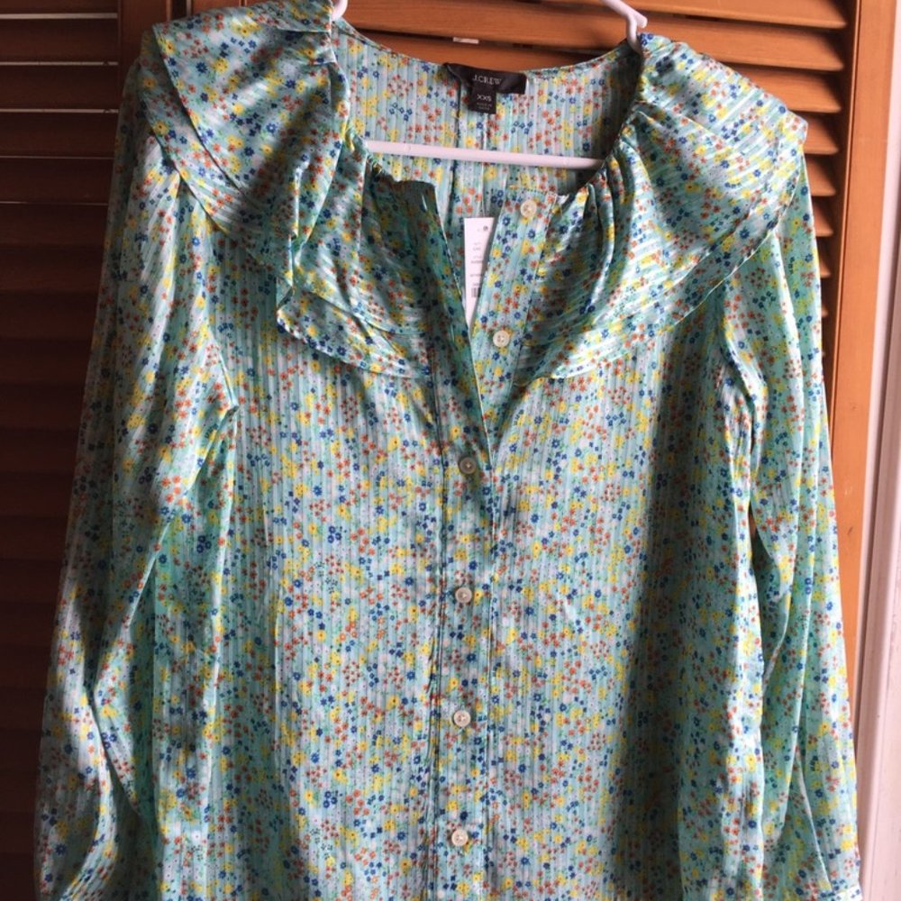 J. Crew Ruffle Blouse in Field Day Print Women's XXS